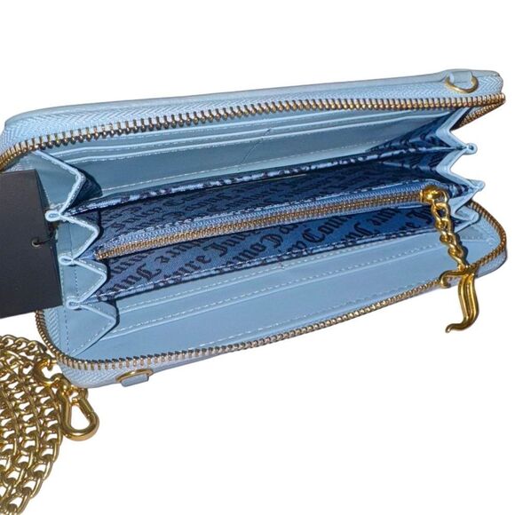 Juicy Couture Dusk Blue Velour Ella L. ‘Have No Fear’ Z/A Wallet w/ Chain Strap - Picture 9 of 12